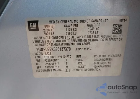 2015 Chevrolet Equinox Ls z USA, uszkodzony, nr VIN 2GNFLEEK3F6137370